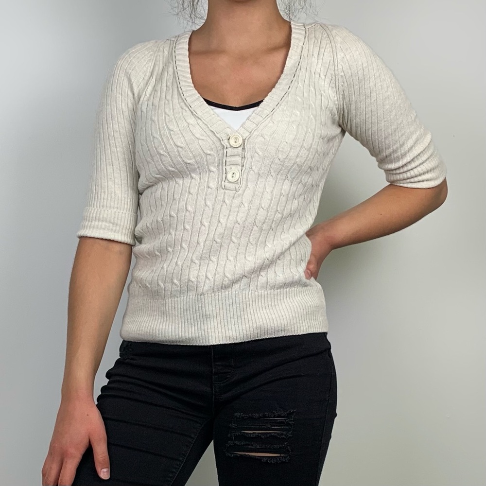 American Eagle Cable Knit Button Hoodie - image 2